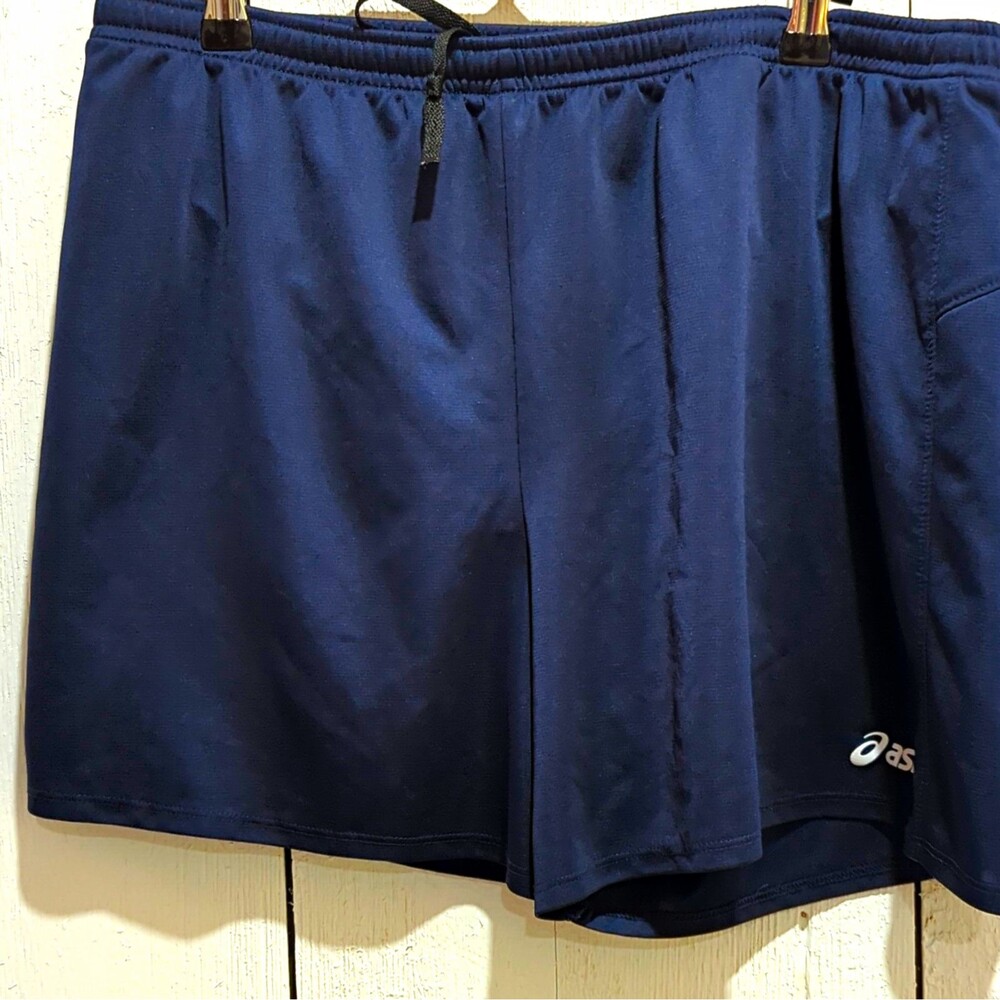 ASICS Men's Blue Running Shorts Knit Polyester Elastic Drawstring L 34 7"